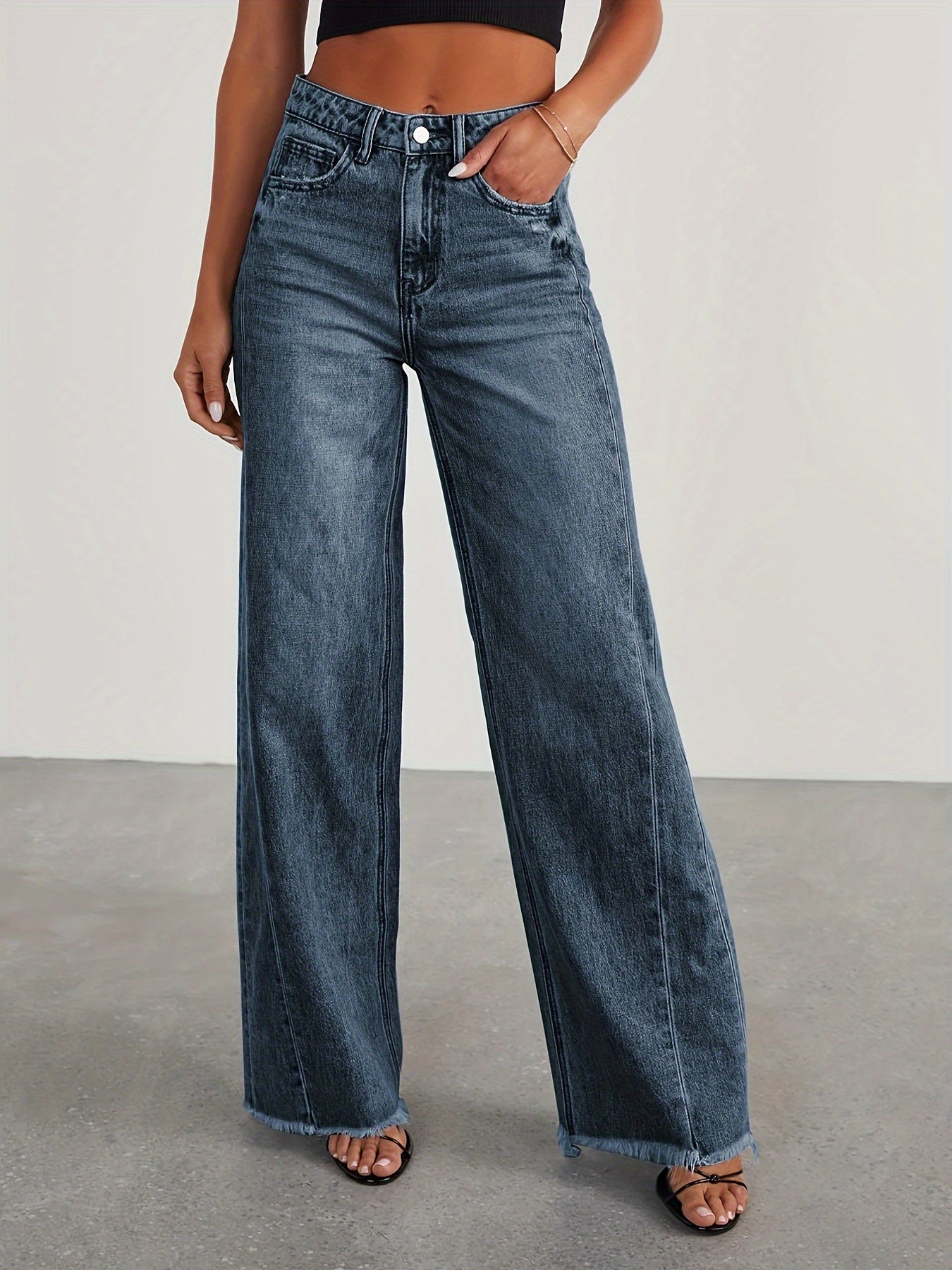 Women’s High-Waist Wide-Leg Jeans – Casual Stretch Baggy Denim
