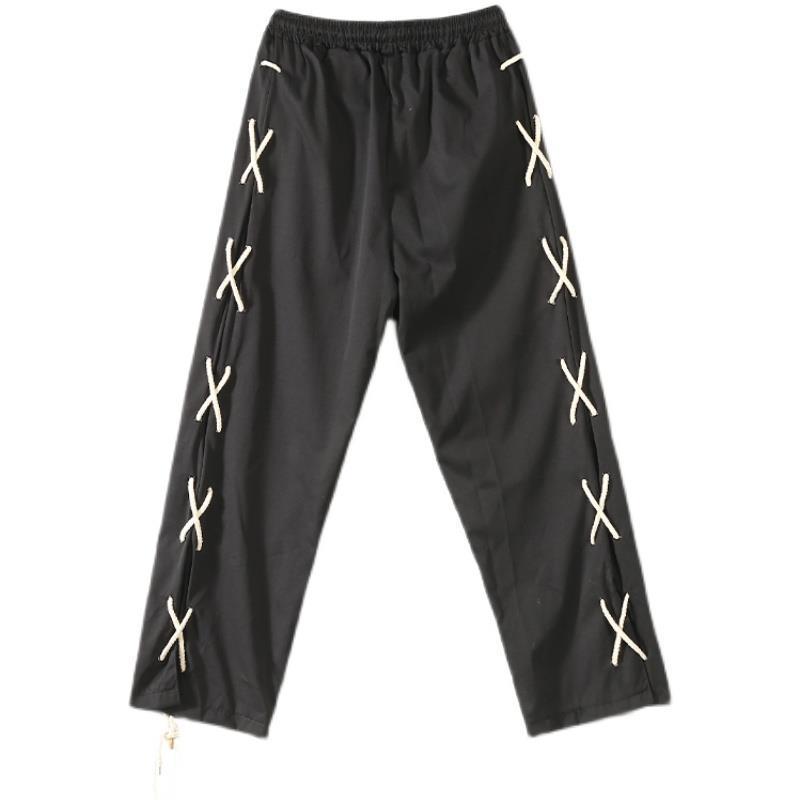 Men’s Patchwork Drawstring Pants – Vintage Casual Streetwear Trousers
