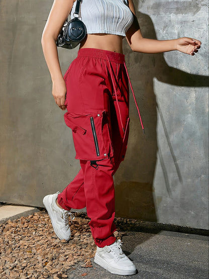 Pantalon cargo à cordon de serrage pour femme – Coupe décontractée style urbain, multipoches