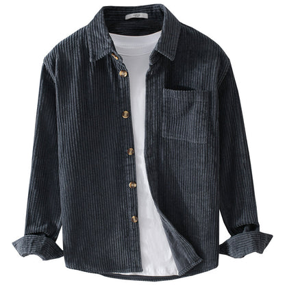 Loom & Soul Men’s Winter Corduroy Shirt – Casual Long Sleeve Button-Up with Pocket and Lapel Collar