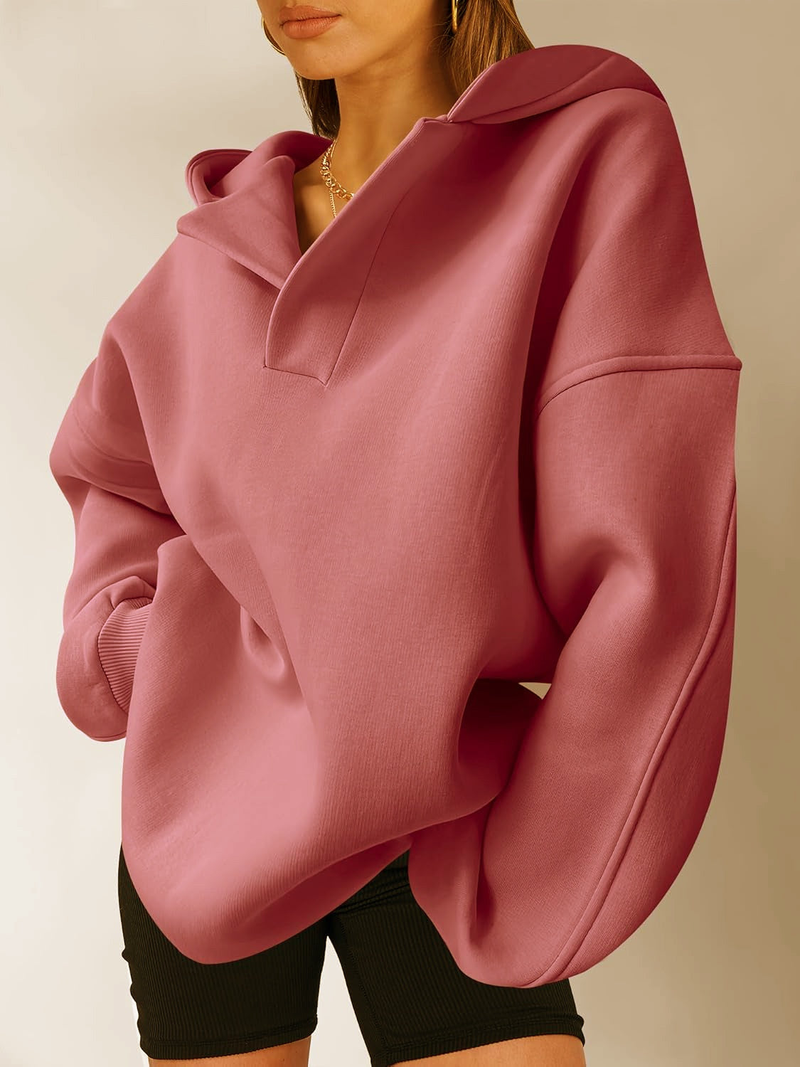 Sudadera con capucha de color liso para mujer – Sudadera holgada de manga larga