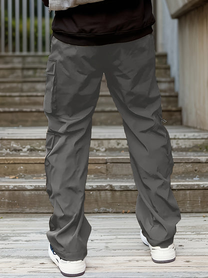 Men’s Green Cargo Pants – Loose Straight-Leg Elastic Waist Trousers