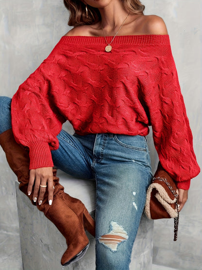 Women’s Off-Shoulder Batwing Sweater – Relaxed All-Season Knit