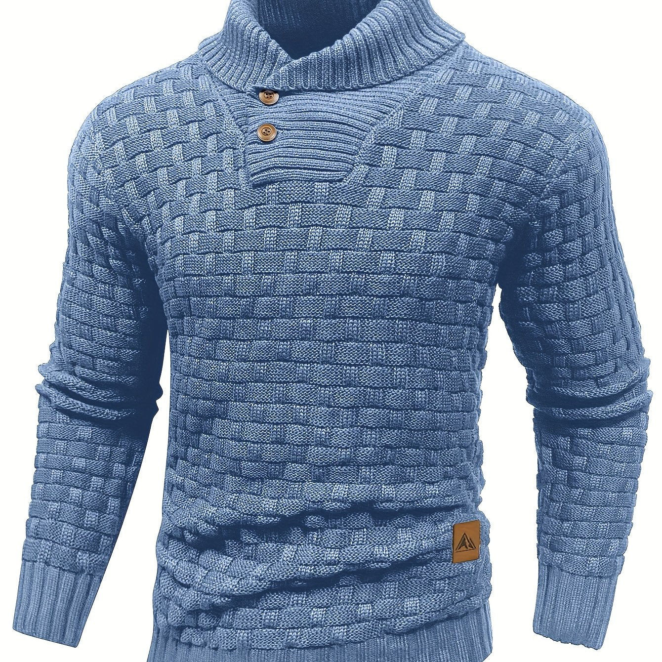 Men’s Waffle Knit Sweater – High Stretch Pullover with Lapel Collar