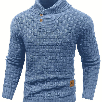 Men’s Waffle Knit Sweater – High Stretch Pullover with Lapel Collar