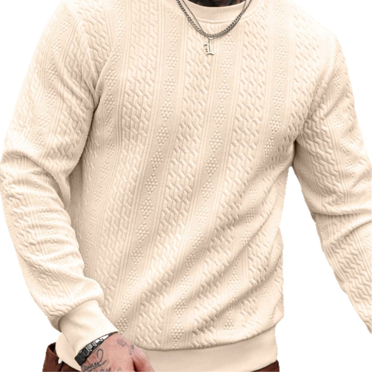 Sweat à capuche jacquard col rond homme – Haut léger coupe ample