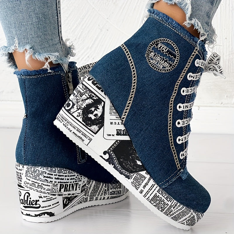 Women’s Dazzle Chunky Heel Boots – Lace-Up Heart Lace Ankle Booties