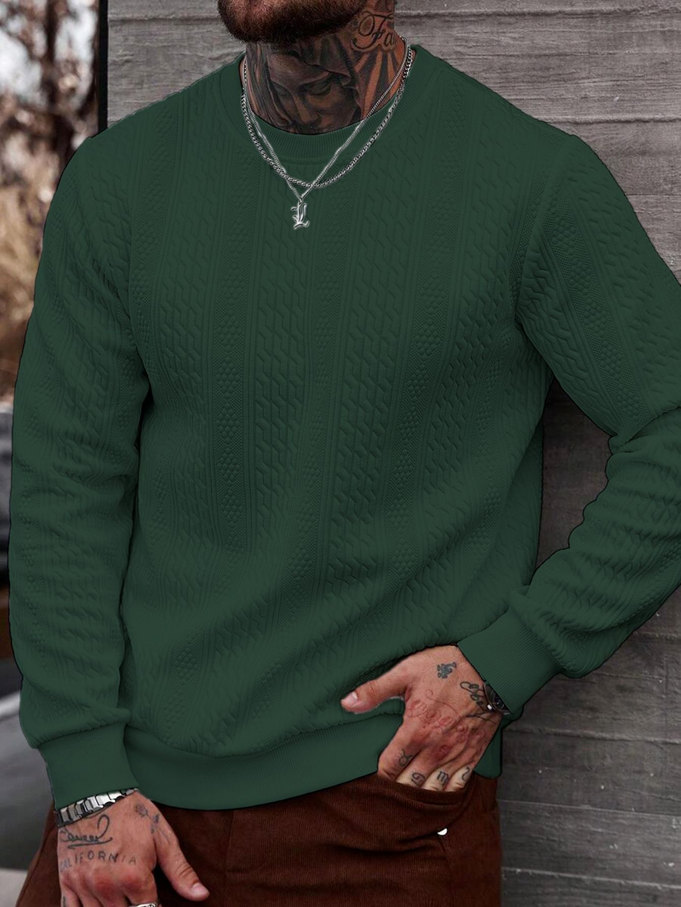 Sweat à capuche jacquard col rond homme – Haut léger coupe ample
