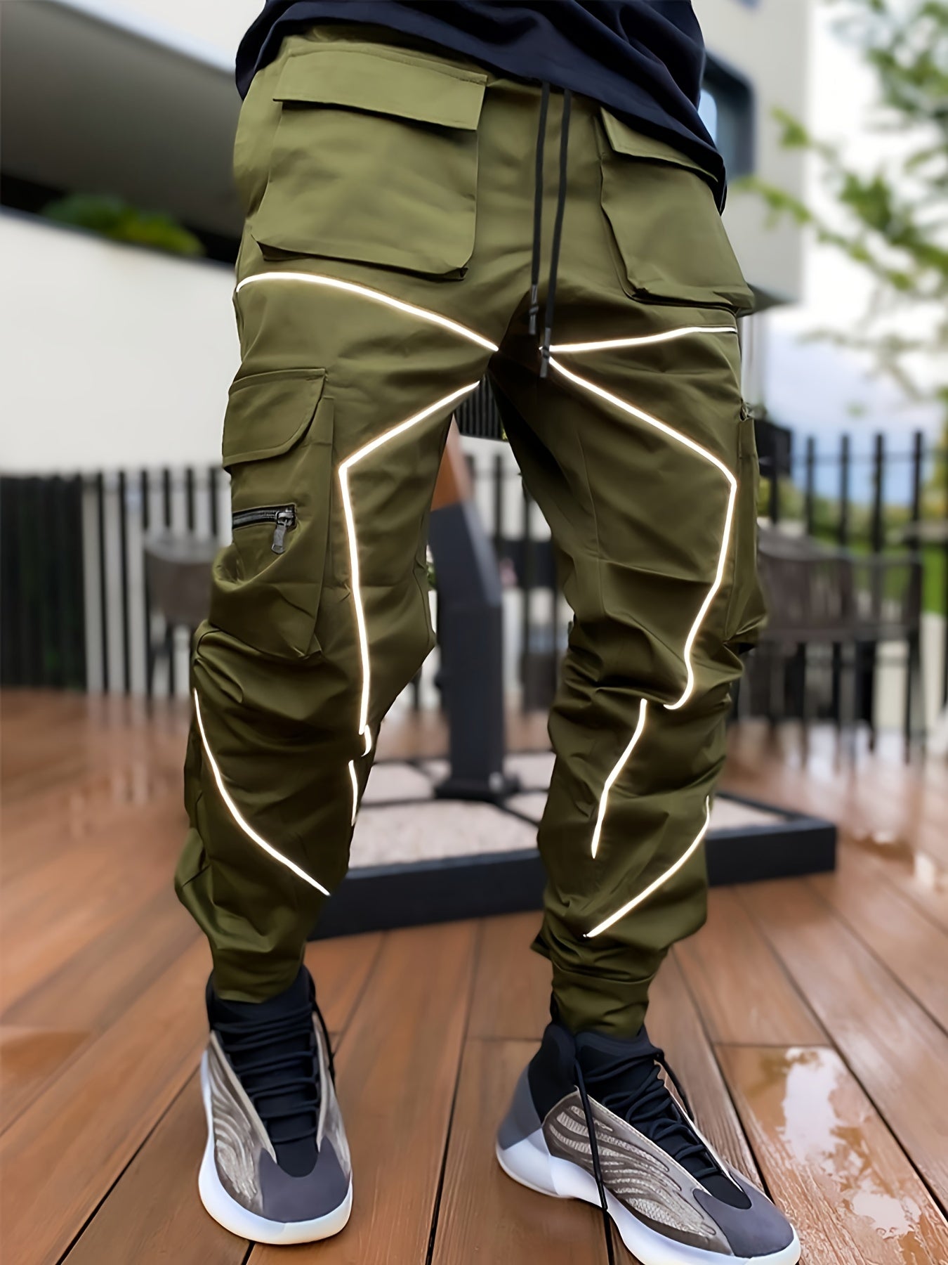Men’s Reflective Cargo Pants – Loose-Fit Multi-Pocket Sports Trousers