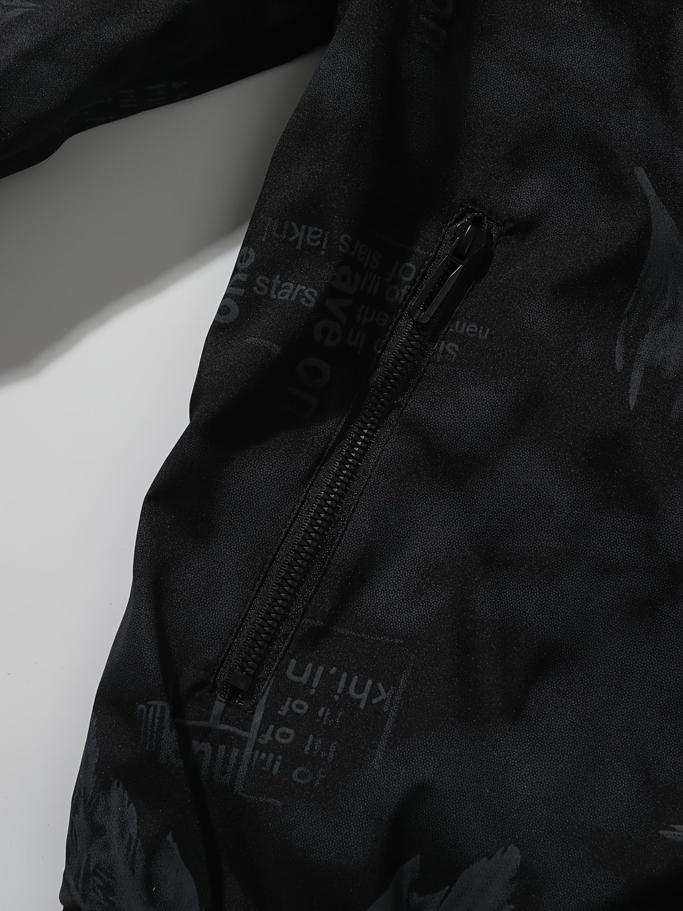 Men’s Feather Print Track Jacket – Zip-Up Baseball Collar Street Coat