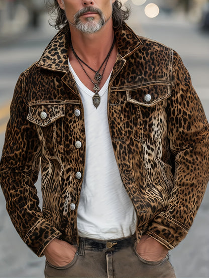 Veste en jean motif léopard – Vêtement de travail oversize de luxe