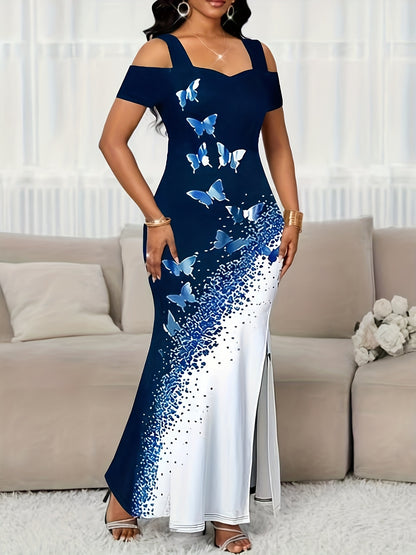 Robe de soirée sirène épaules dénudées – Élégante robe longue fendue pour femme