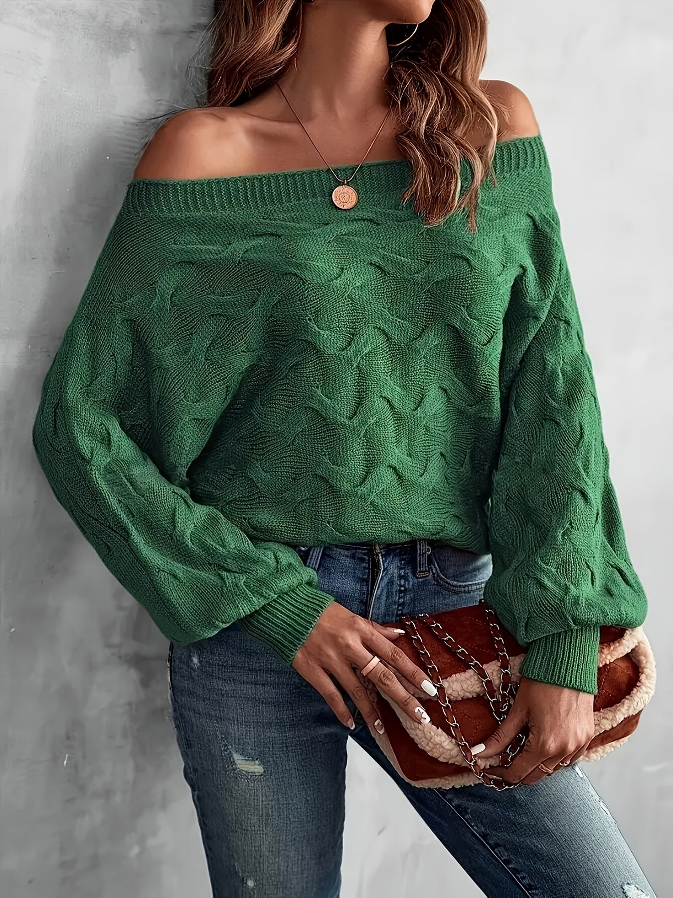 Women’s Off-Shoulder Batwing Sweater – Relaxed All-Season Knit