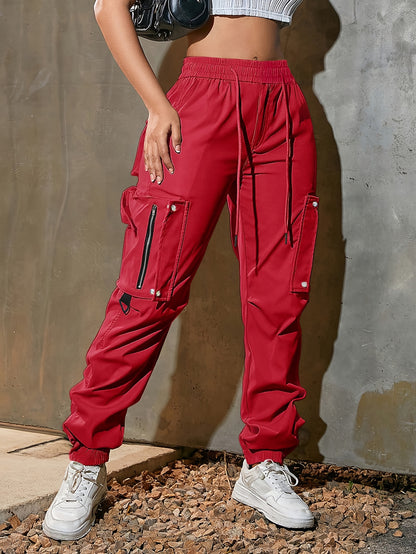 Pantalon cargo à cordon de serrage pour femme – Coupe décontractée style urbain, multipoches