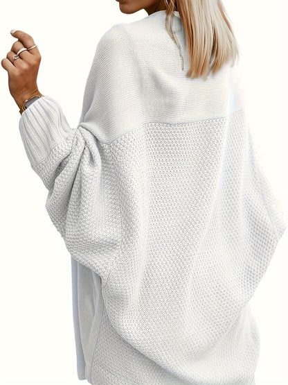 Women’s Oversized Knit Cardigan – Open Front Batwing Sleeve Sweater