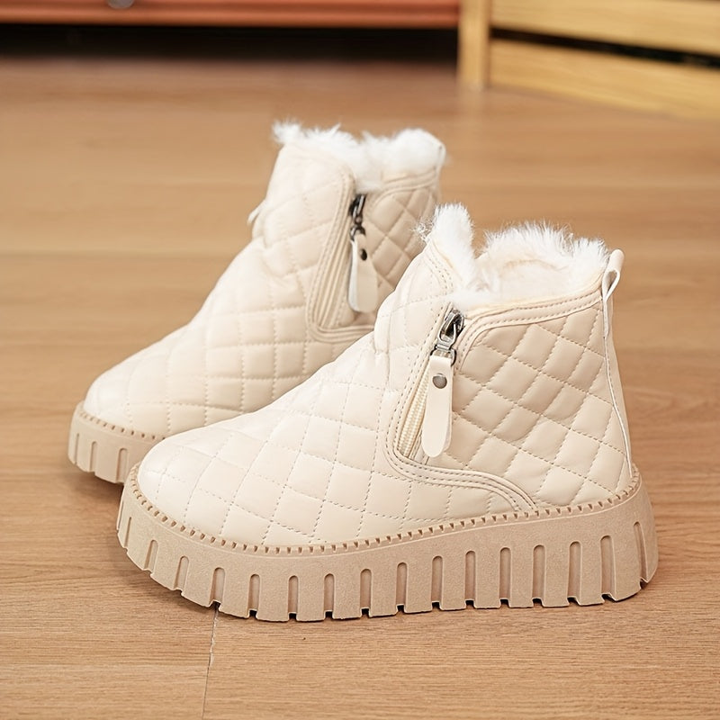 Women’s Faux Fur Ankle Boots – Zipper Winter Shoes with Arch Support & Grip