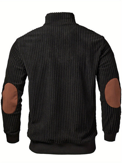 Men’s Stand Collar Half-Zip Pullover – Warm Ribbed Retro Sweatshirt