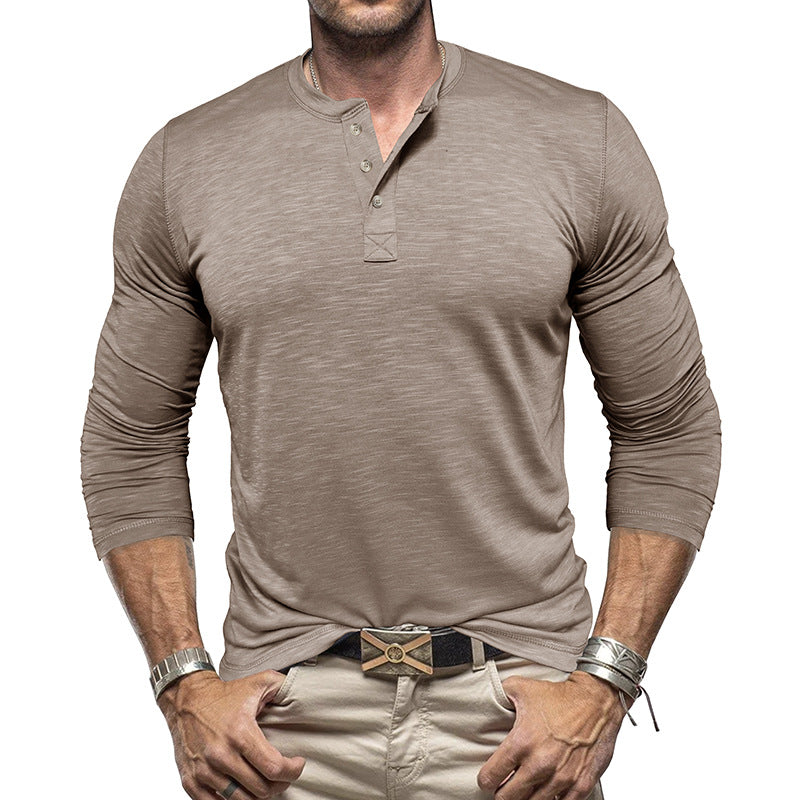 Men’s Long Sleeve Henley Shirt – Slub Cotton Casual Pullover