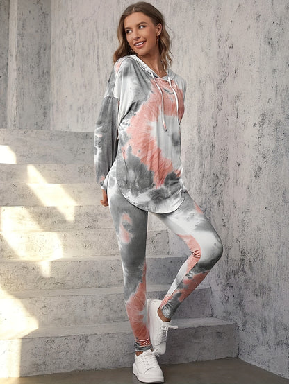 Women’s Tie-Dye Lounge Set – Hooded Top & Harem Pants Outfit