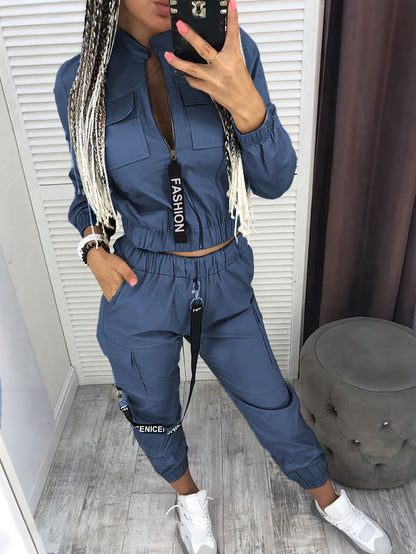 Directional Cargo Zip-Up Two-Piece Set – Women’s Casual Streetwear