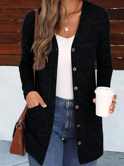 Women’s Elegant V-Neck Cardigan – Cozy Button-Up Fall Sweater