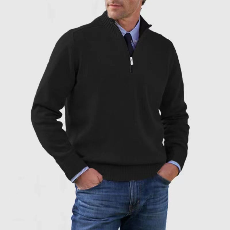 Loom & Soul™ Men’s Stand Collar Sweater – Slim-Fit Winter Knit Pullover with Zipper Neck