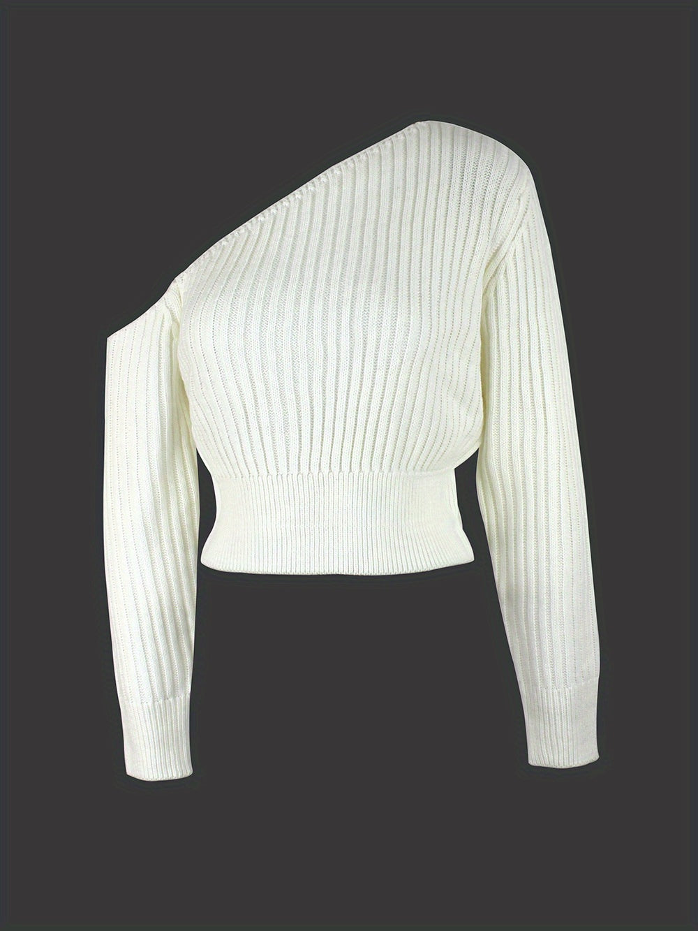 Off-Shoulder Ribbed Sweater – Cropped Long Sleeve Knit Top for Women