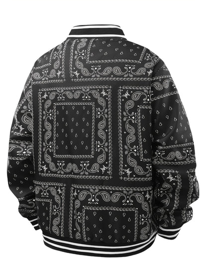 Men’s Paisley Bomber Jacket – Vintage Stand Collar Casual Outerwear
