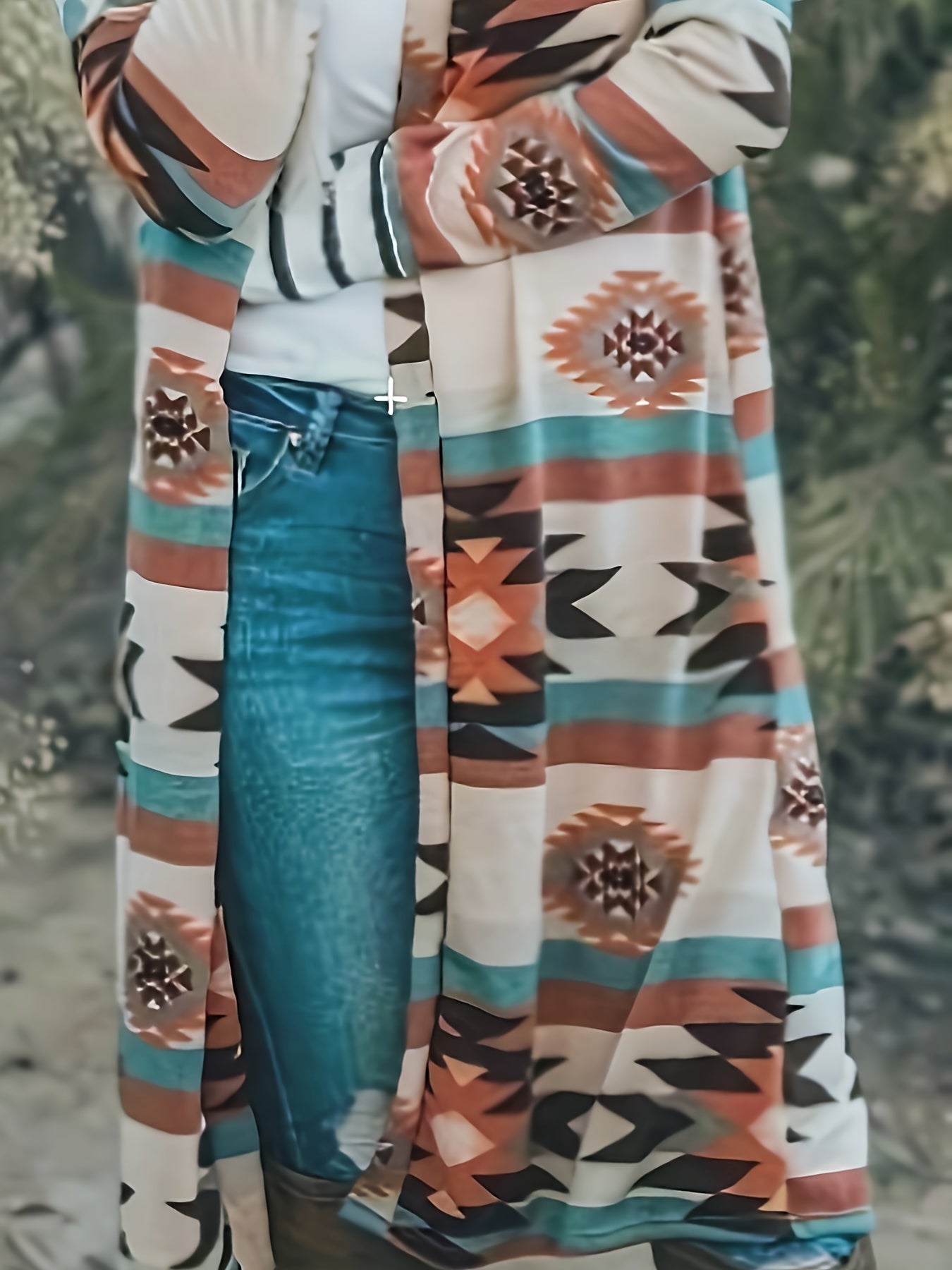 Southwestern Aztec Print Cardigan – Women’s Turquoise & Red Knit Jacket