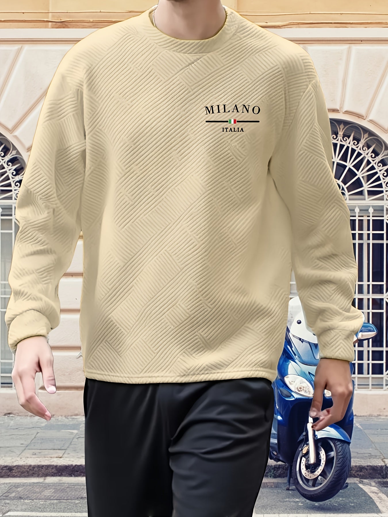Sweat-shirt ras du cou jacquard homme – Pull décontracté à manches longues motifs géométriques