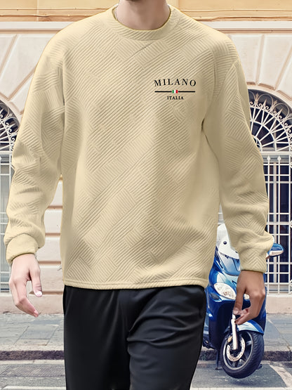 Sweat-shirt ras du cou jacquard homme – Pull décontracté à manches longues motifs géométriques