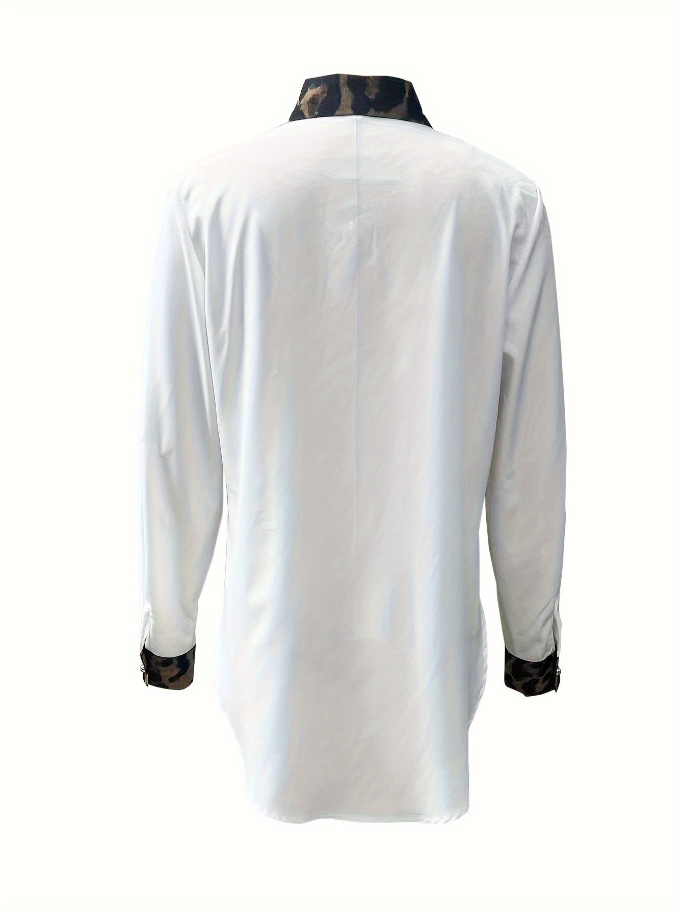 Women’s Contrast Leopard Shirt – Button-Front Long Sleeve Blouse