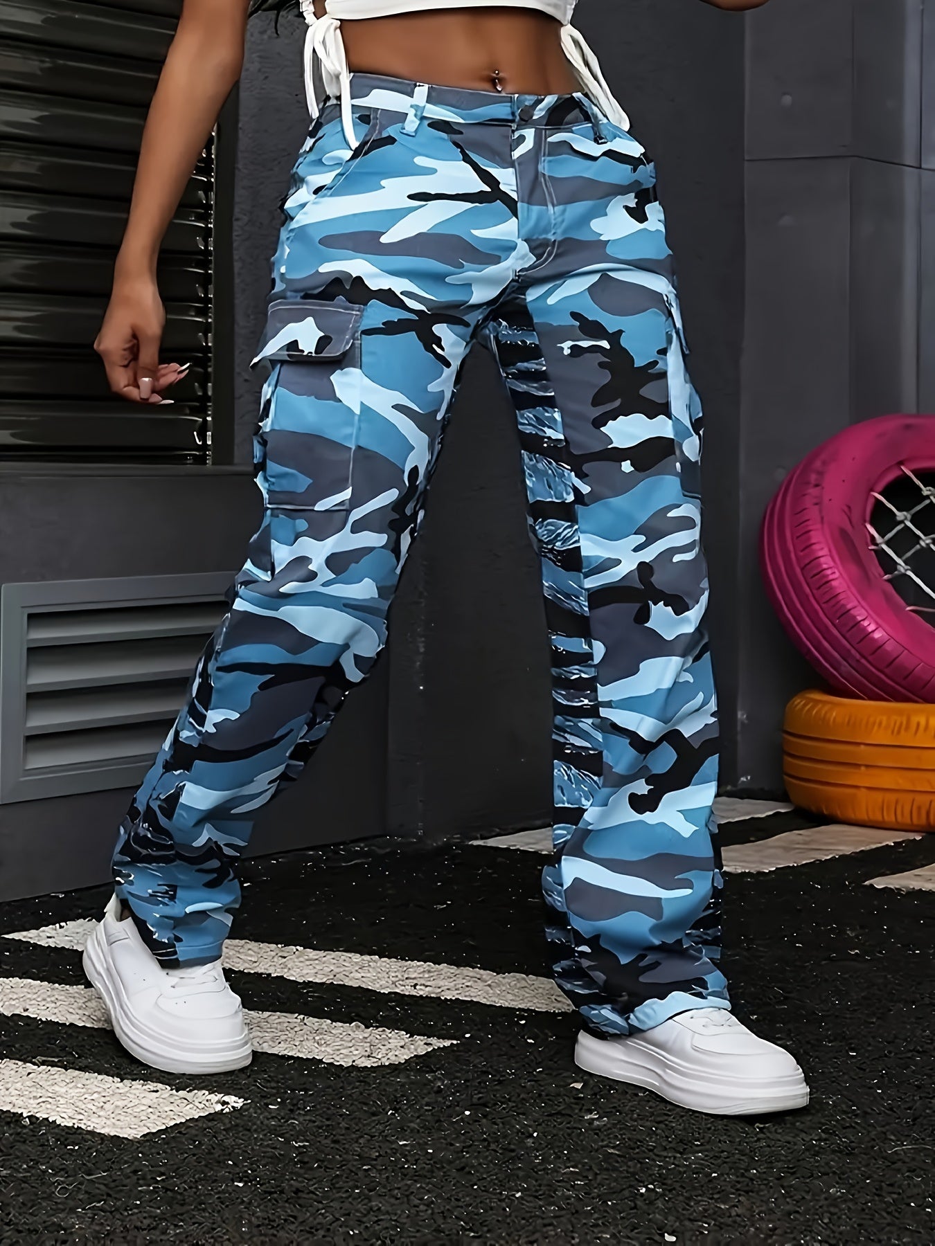 Jeans Cargo Camouflage Marine – Denim Coupe Droite Multi-Poches