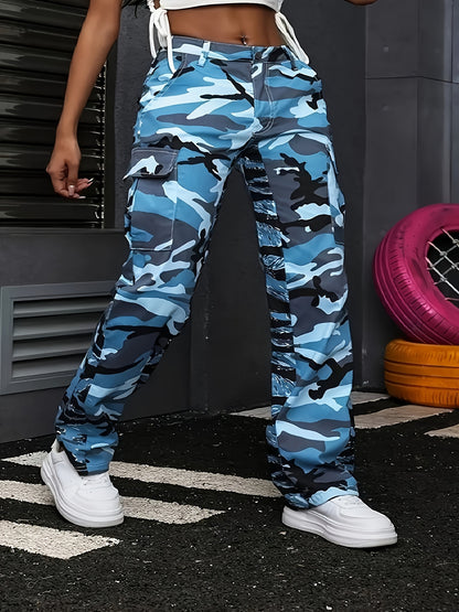Jeans Cargo Camouflage Marine – Denim Coupe Droite Multi-Poches