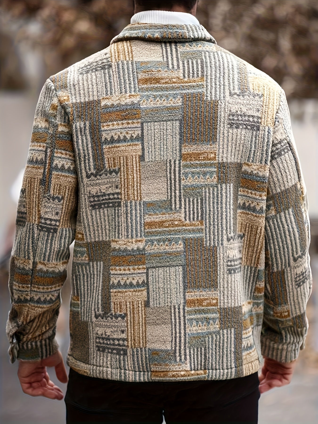 Veste polaire géométrique rétro pour homme – Surchemise boutonnée vintage