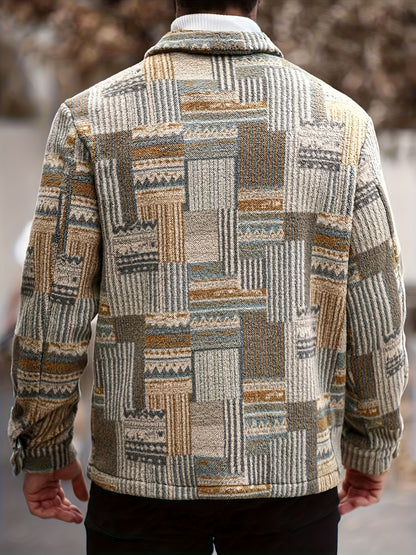 Veste polaire géométrique rétro pour homme – Surchemise boutonnée vintage