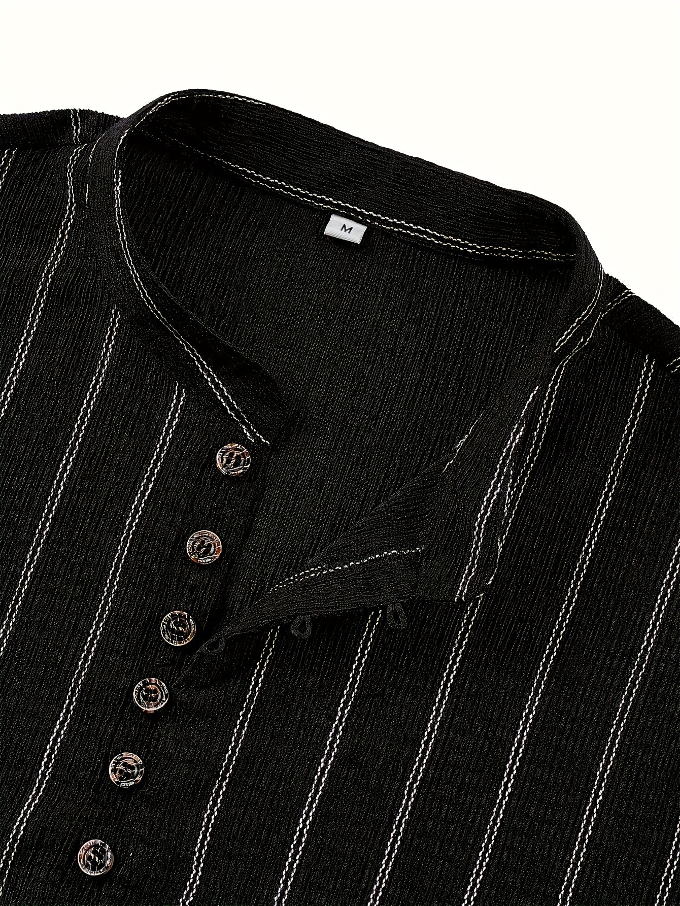 T-shirt Henley rayé à manches longues pour homme – Pull décontracté à boutons
