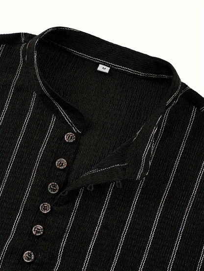 T-shirt Henley rayé à manches longues pour homme – Pull décontracté à boutons