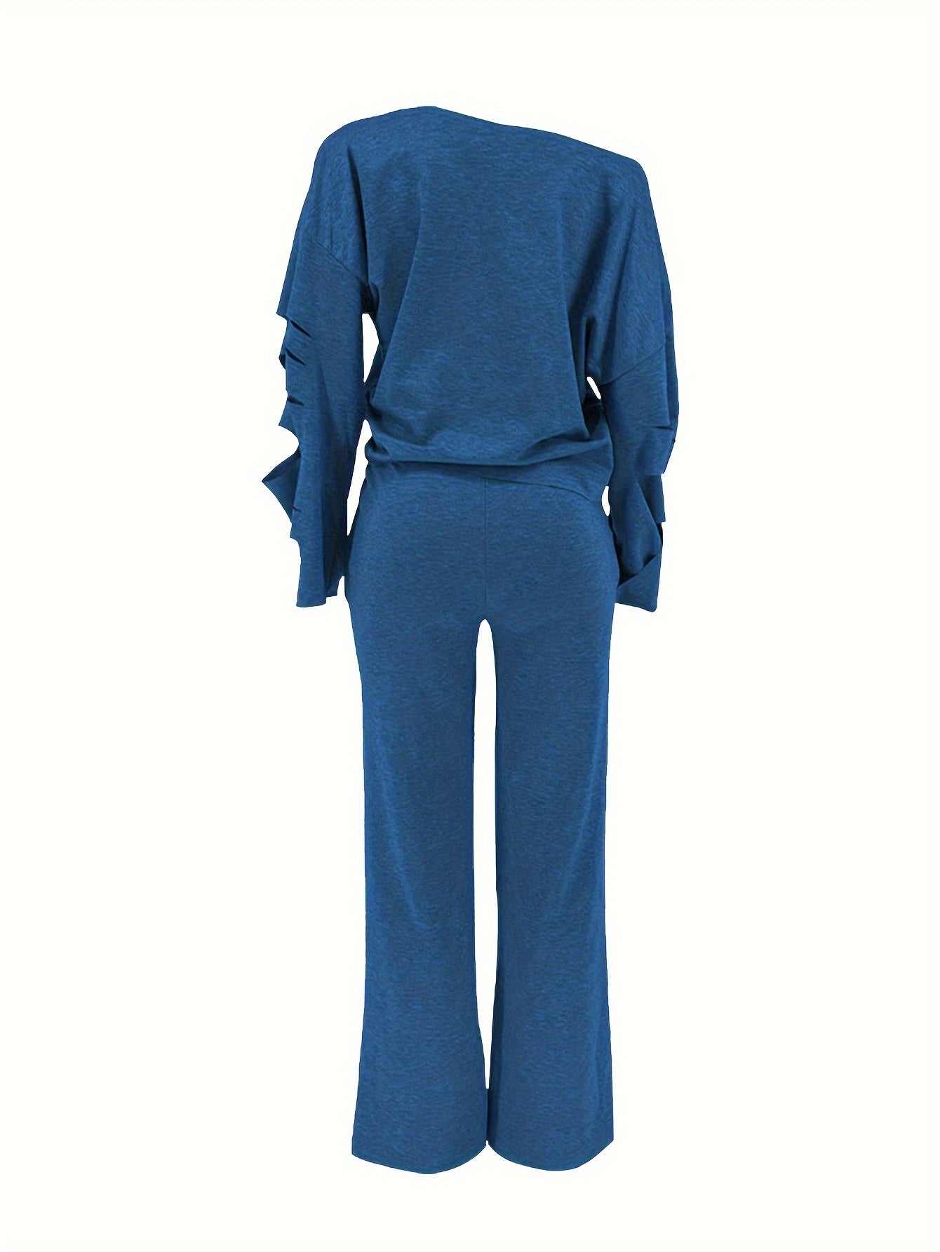 Women’s 2-Piece Off-Shoulder Distressed Set – Long Sleeve Top & Ripped Pants