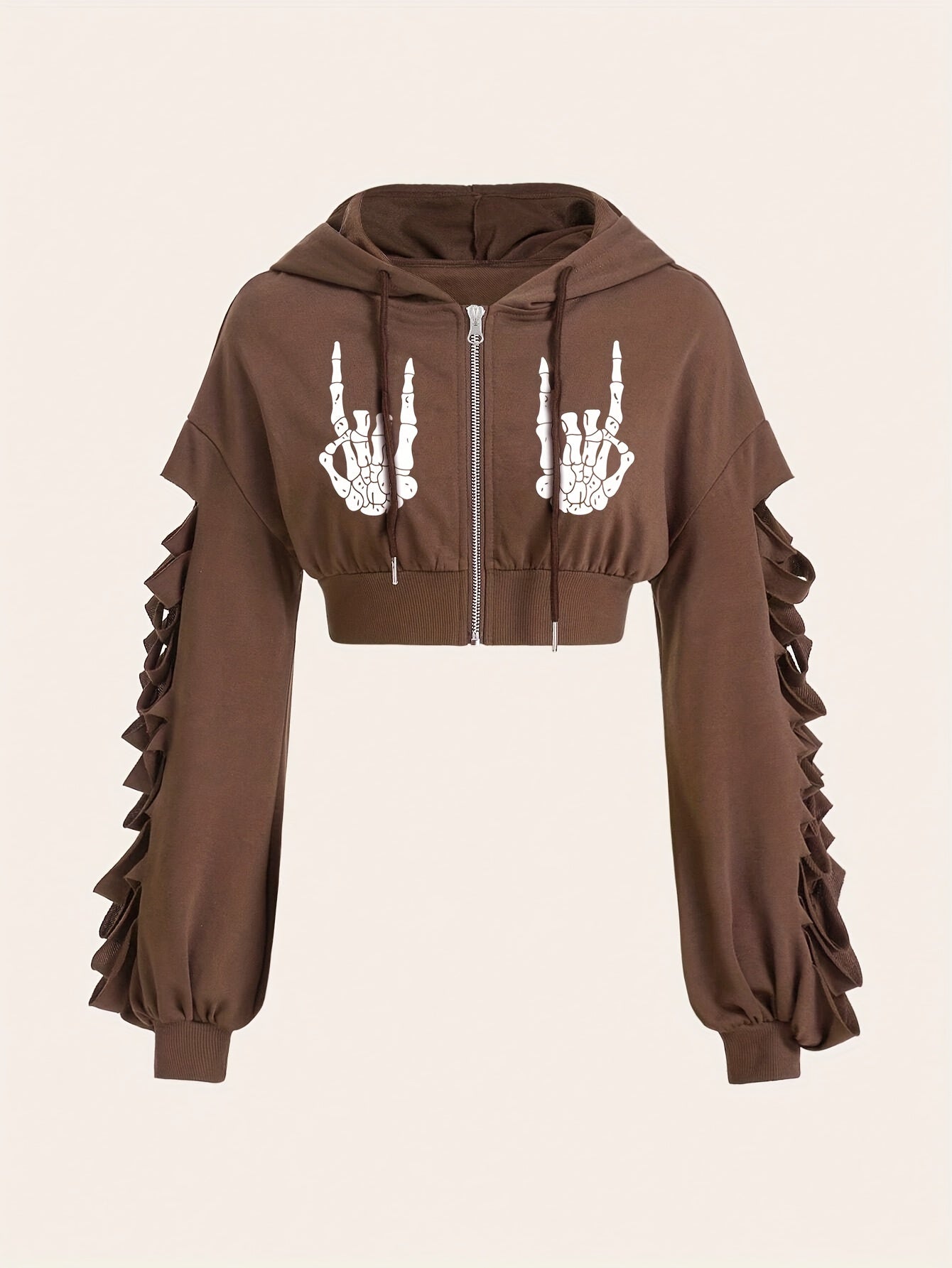 Skull Hoodie – Women's Street Style Ripped Pullover