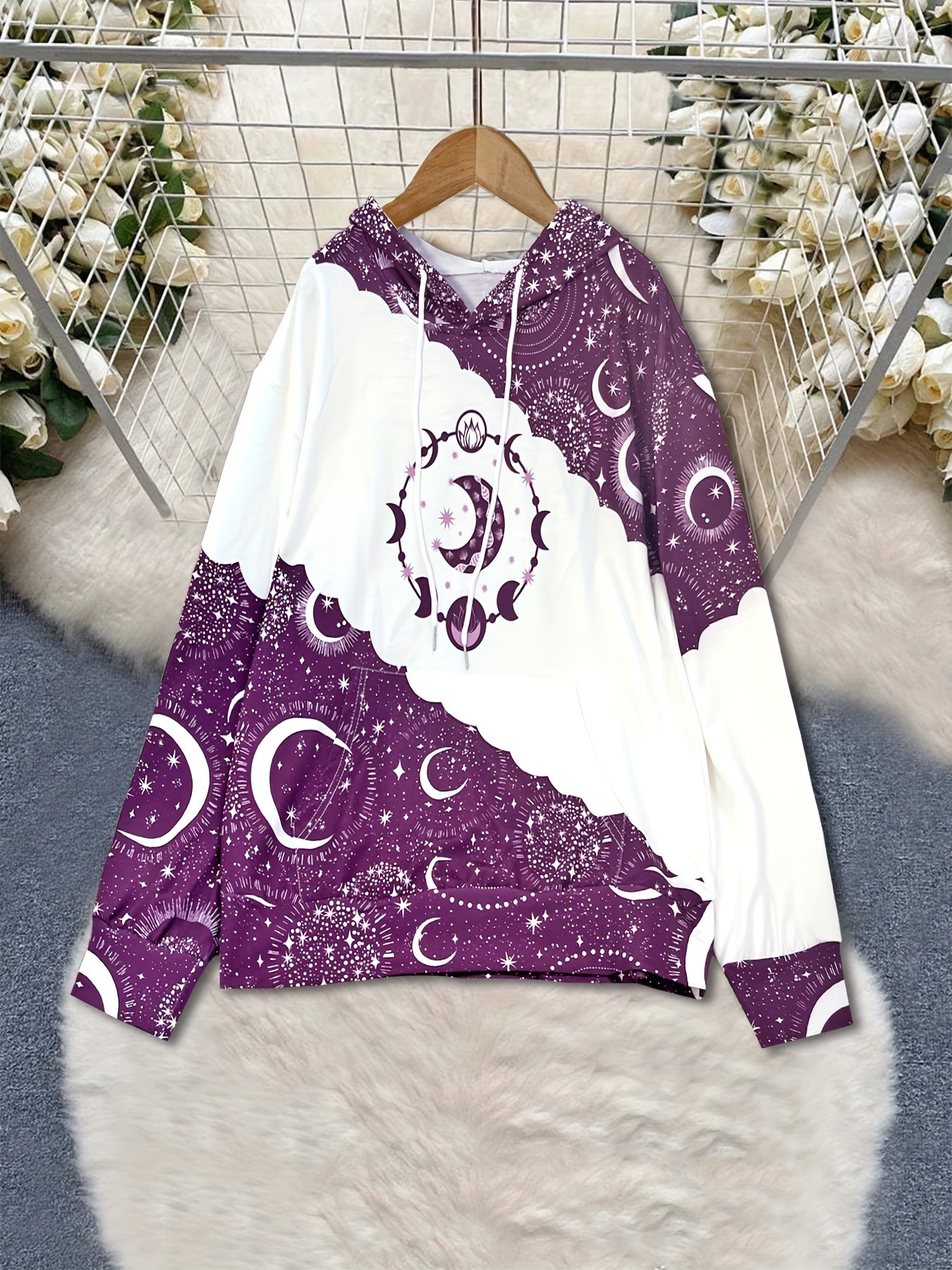 Boho Chic Celestial Hoodie – Women’s Green Zodiac Moon Pullover