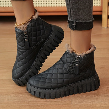 Women’s Faux Fur Ankle Boots – Zipper Winter Shoes with Arch Support & Grip