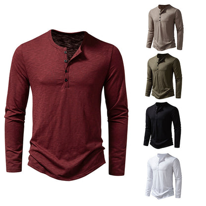 Loom & Soul™ Men’s Long-Sleeve Button Pullover – Casual Solid Color T-Shirt for Spring & Autumn