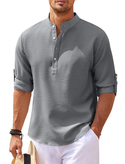 Chemise homme à col montant et manches longues – Pull décontracté coupe ample