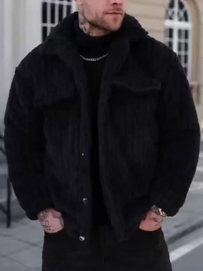 Veste Boutonnée en Flanelle pour Homme – Manteau Décontracté d'Hiver à Revers
