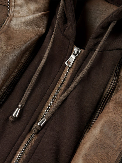Chaqueta Bomber de Cuero Sintético para Hombre – Con Cremallera y Capucha Removible