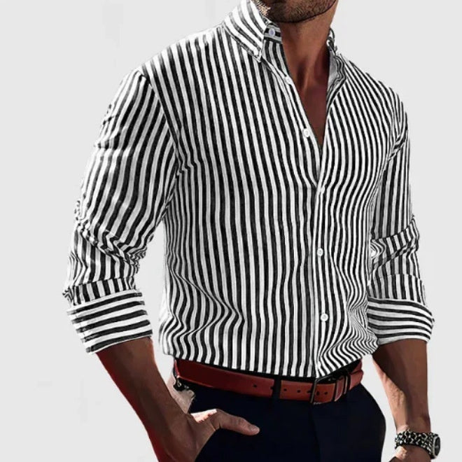 Loom & Soul™ Men’s Striped Long-Sleeve Shirt – Casual Lapel Button Down Top