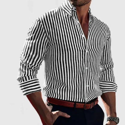 Loom & Soul™ Men’s Striped Long-Sleeve Shirt – Casual Lapel Button Down Top