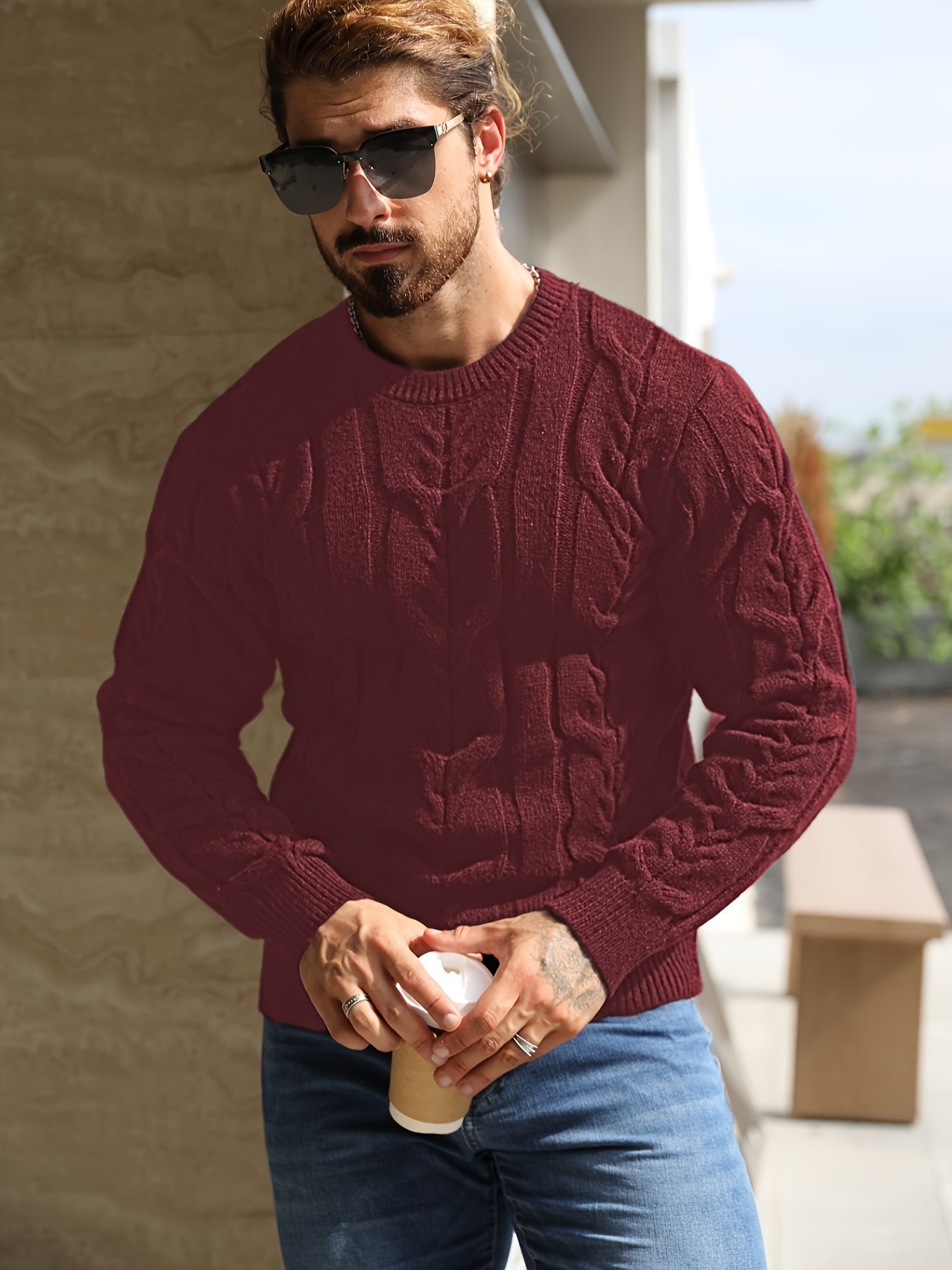 Men’s Striped Knit Sweater – Soft Crewneck Ribbed Trim Pullover