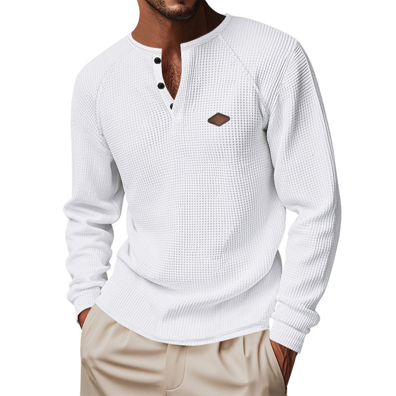 Henley gofre de manga larga para hombre – Secado rápido ajuste holgado ranglán